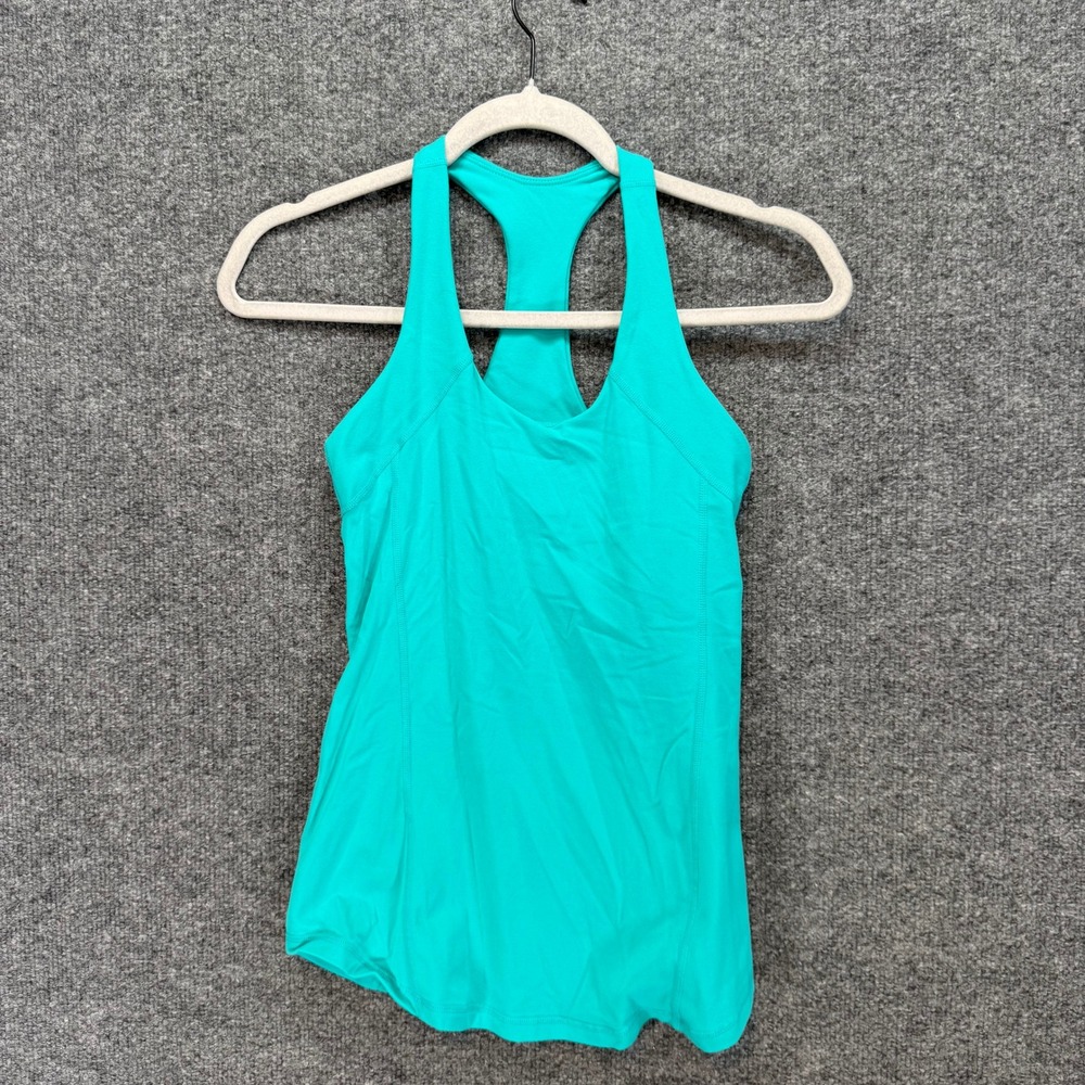 Lululemon Power Y Tank Top Women 4 Teal Blue Racerback Built In Bra Yoga Workout